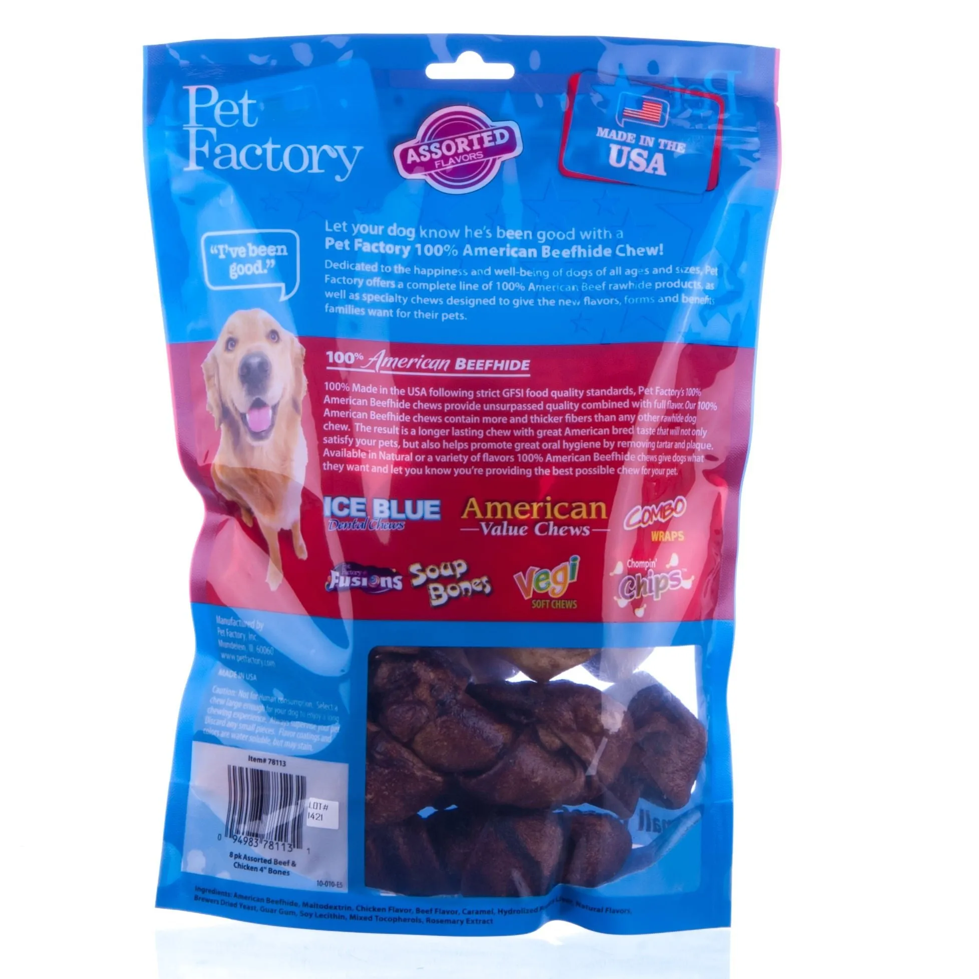100% American Beefhide, Assorted 5" Beef & Chicken Flavors, 18 pk