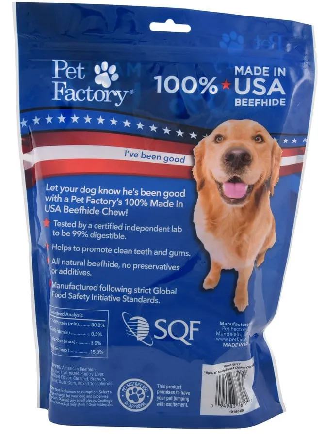 100% American Beefhide, Assorted 5" Beef & Chicken Flavors, 18 pk