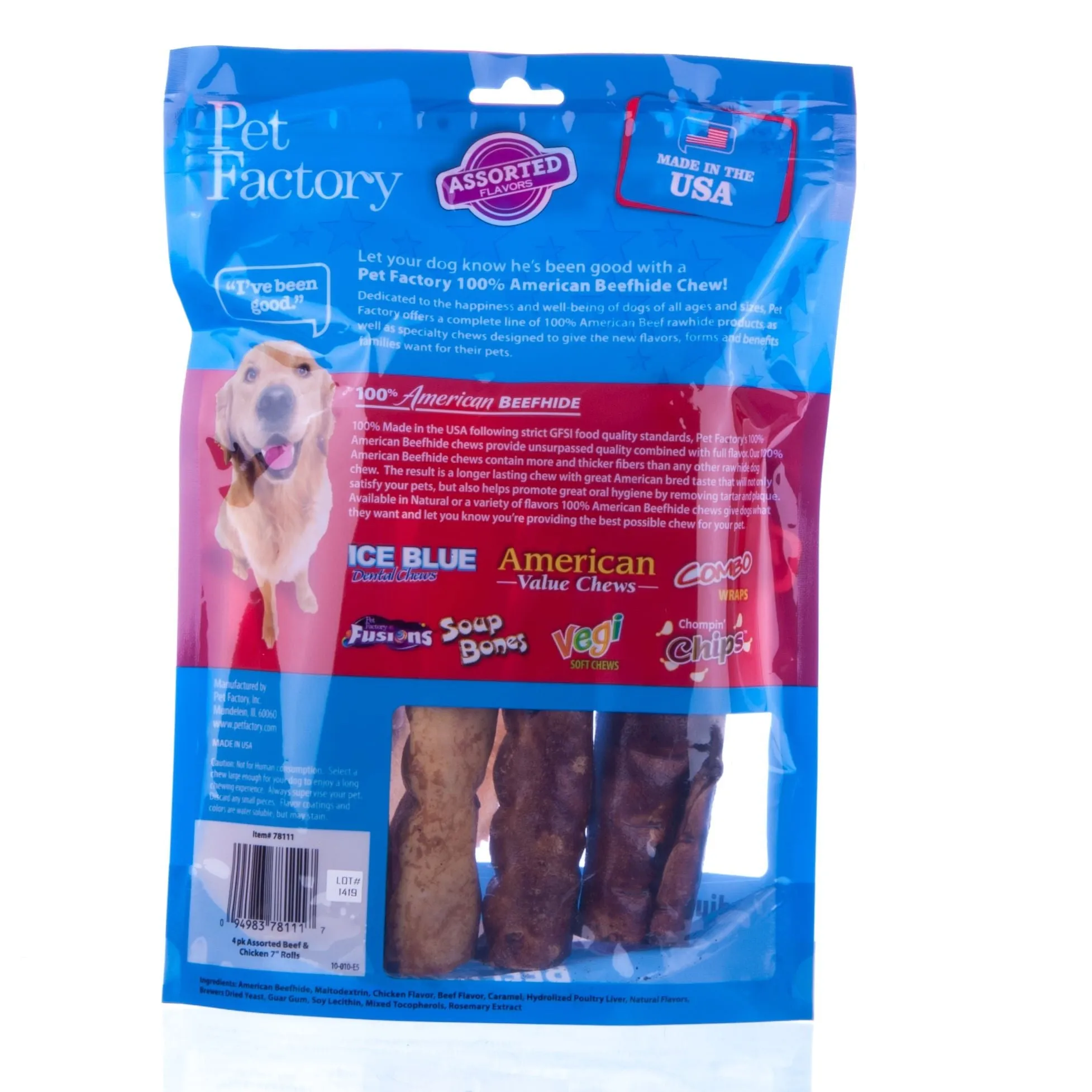 100% American Beefhide, Assorted 5" Beef & Chicken Flavors, 18 pk