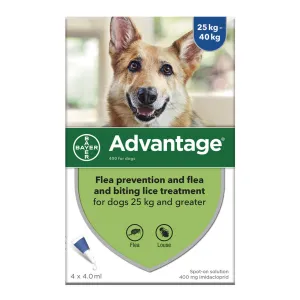 Advantage 400, 4 Week Spot-On Flea Treatment For Large Dogs - 25-40kg - 4 Pipettes