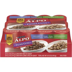 Alpo Prime Cuts Beef and Lamb & Rice Wet Dog Food, 12 Cans