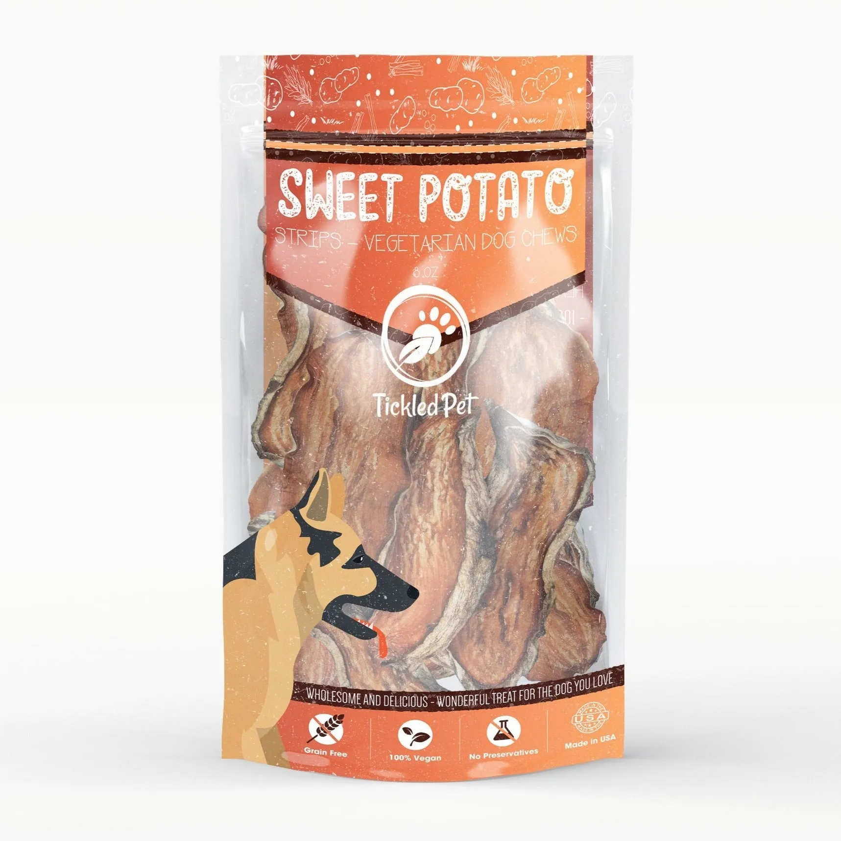 American Sweet Potato Strips 8oz Natural Tough Rawhide Alternative | Dog Treats