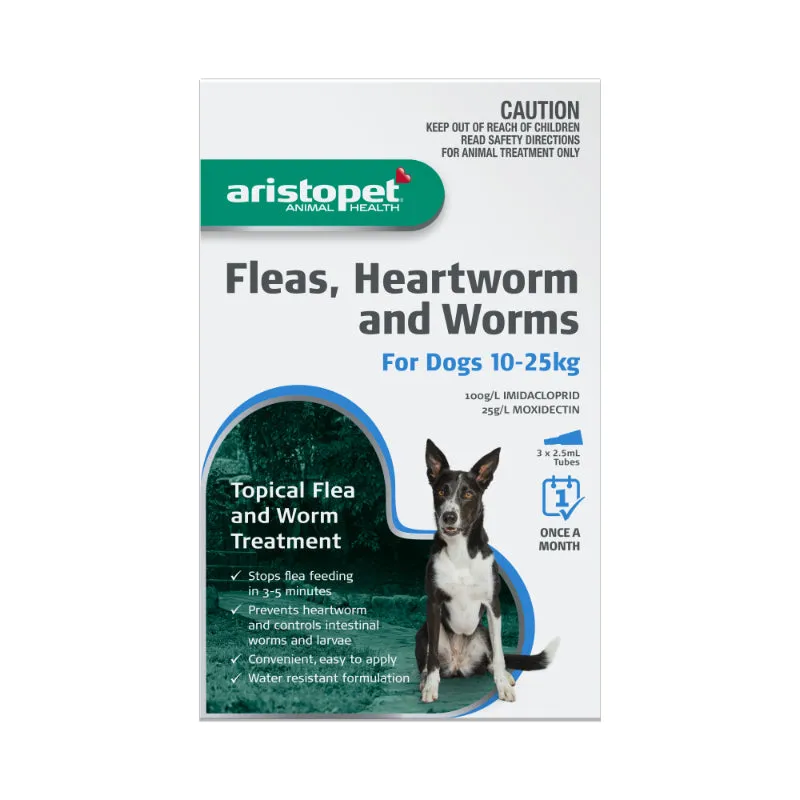 Aristopet Fleas, Heartworm and Worms Topical Treatment for Dogs 10-25kg (3 pack)