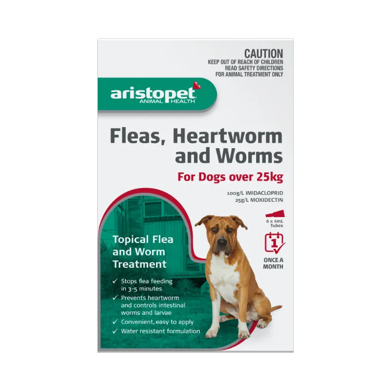 Aristopet Fleas, Heartworm and Worms Topical Treatment for Dogs Over 25kg (6 pack)