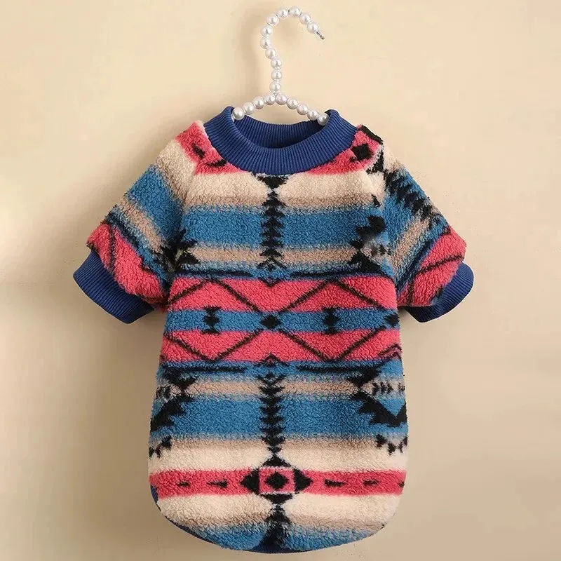 Autumn and Winter Cat & Dog Clothes | Cute Striped Plush Polyester Sweatshirt | Durable & Stain-Resistant Pet Sweater