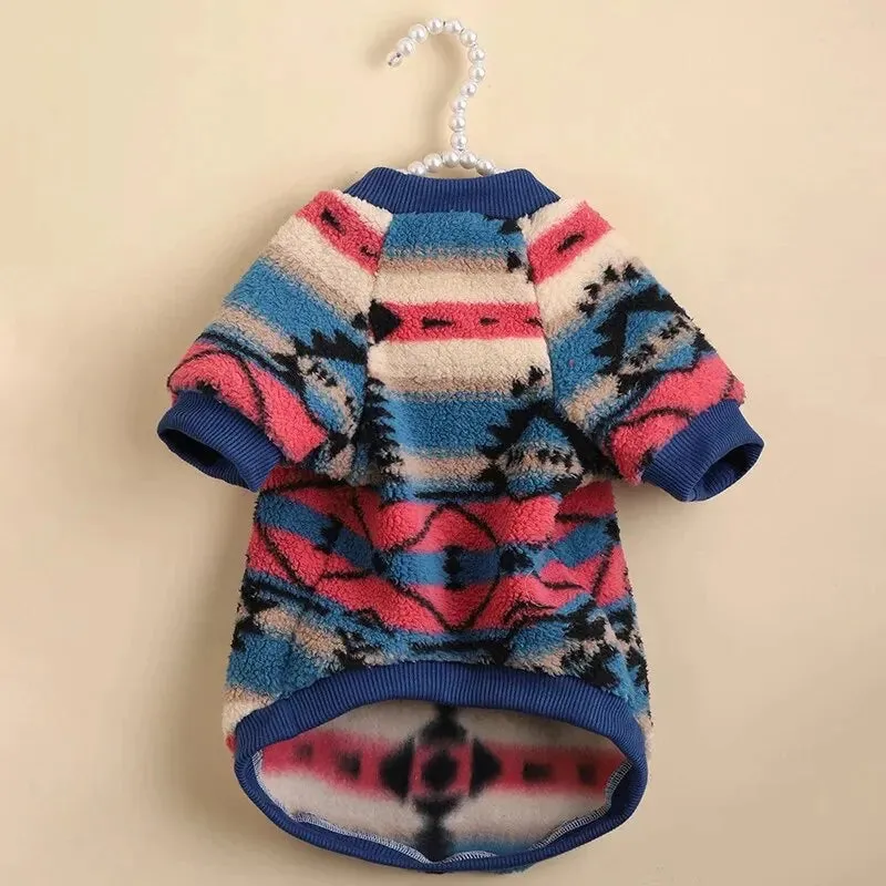 Autumn and Winter Cat & Dog Clothes | Cute Striped Plush Polyester Sweatshirt | Durable & Stain-Resistant Pet Sweater