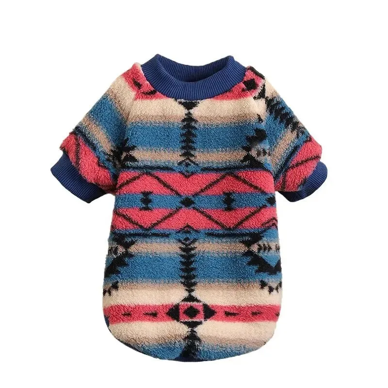 Autumn and Winter Cat & Dog Clothes | Cute Striped Plush Polyester Sweatshirt | Durable & Stain-Resistant Pet Sweater