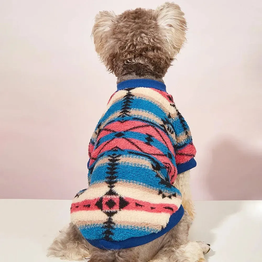 Autumn and Winter Cat & Dog Clothes | Cute Striped Plush Polyester Sweatshirt | Durable & Stain-Resistant Pet Sweater