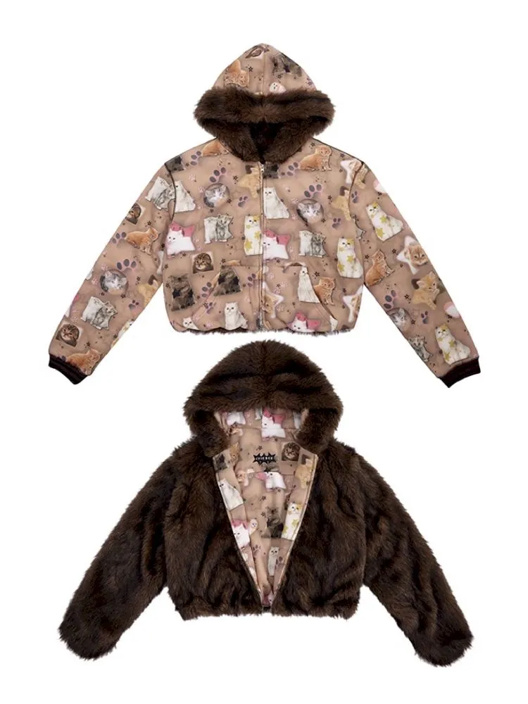 Cat print reversible sweater【s0000010503】