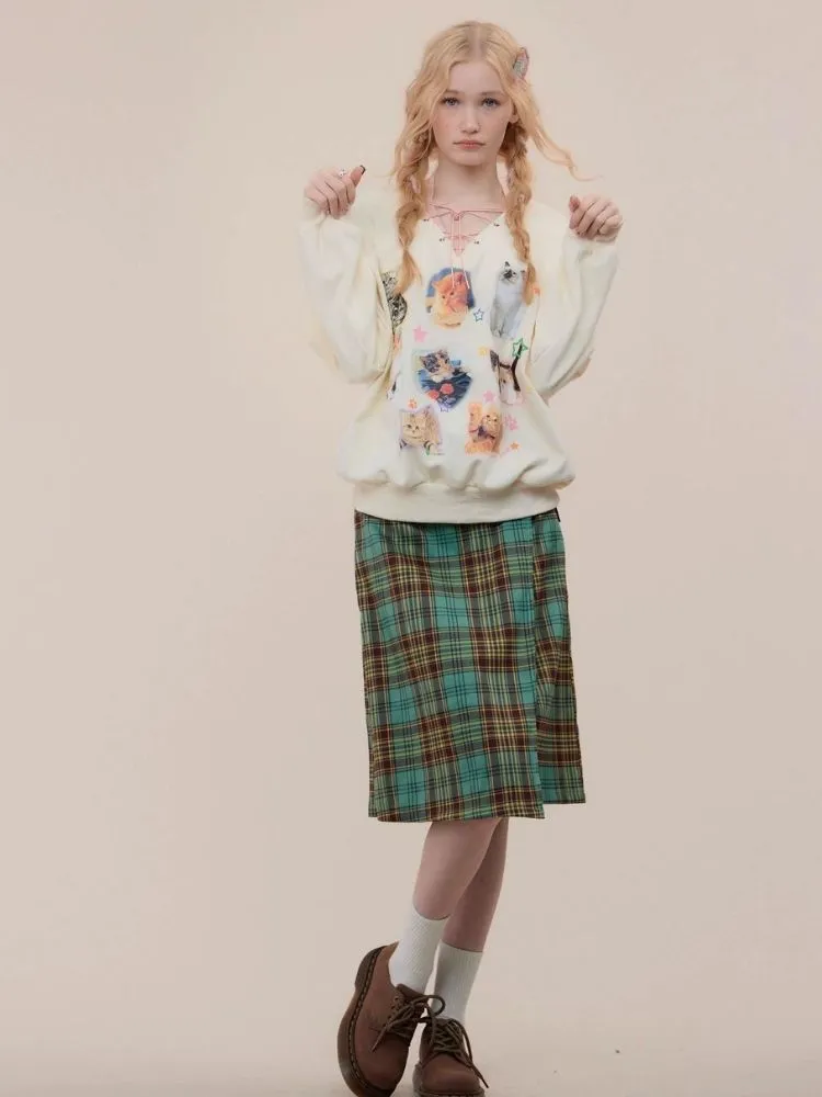Cat print V-neck sweater【s0000003119】