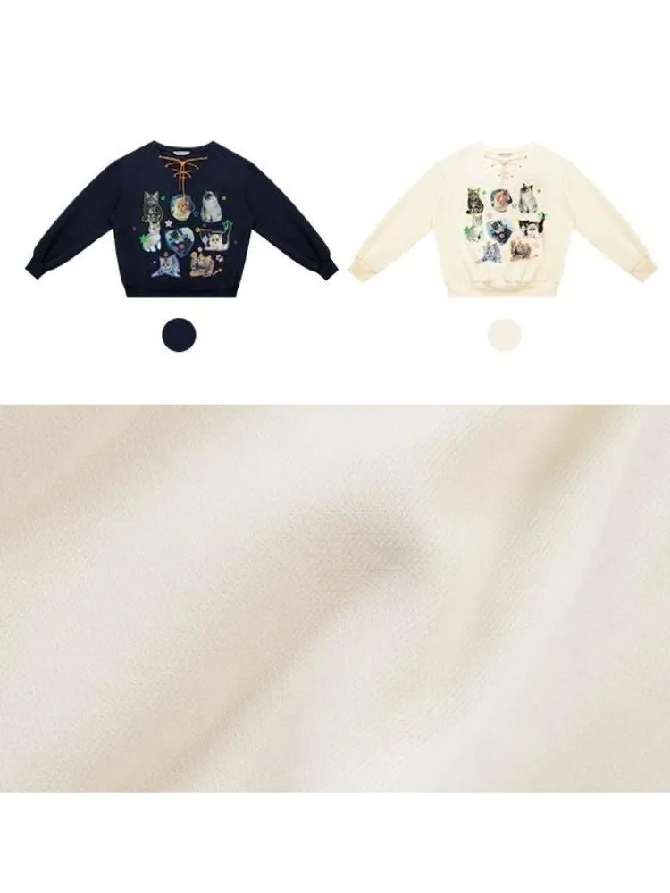 Cat print V-neck sweater【s0000003119】
