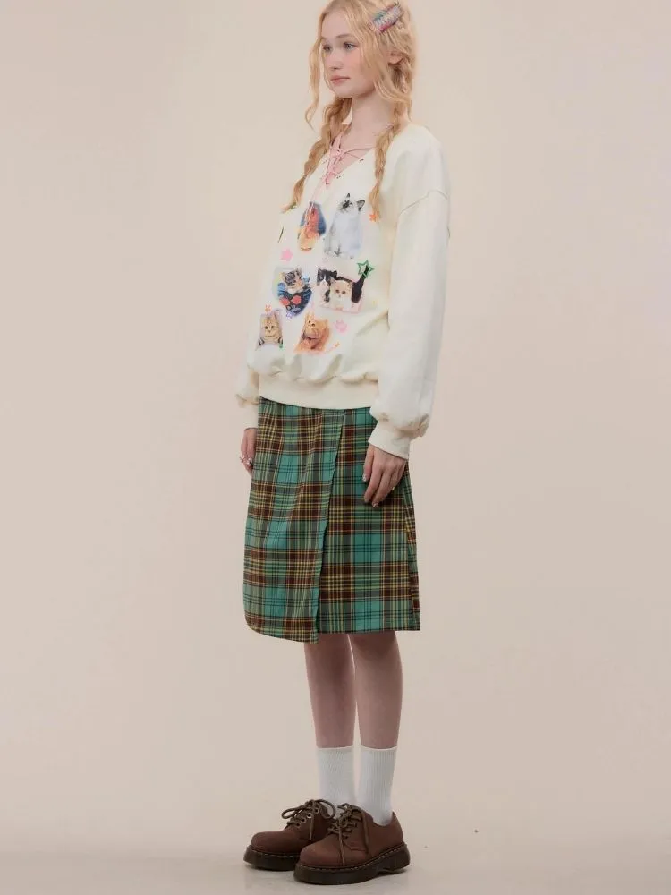 Cat print V-neck sweater【s0000003119】