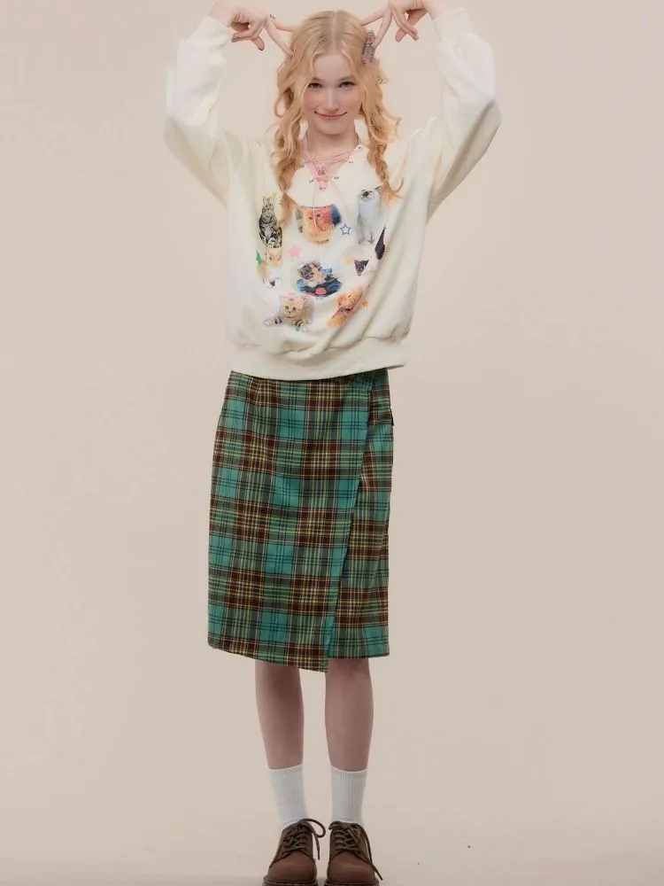 Cat print V-neck sweater【s0000003119】