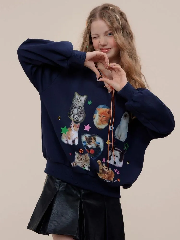 Cat print V-neck sweater【s0000003119】