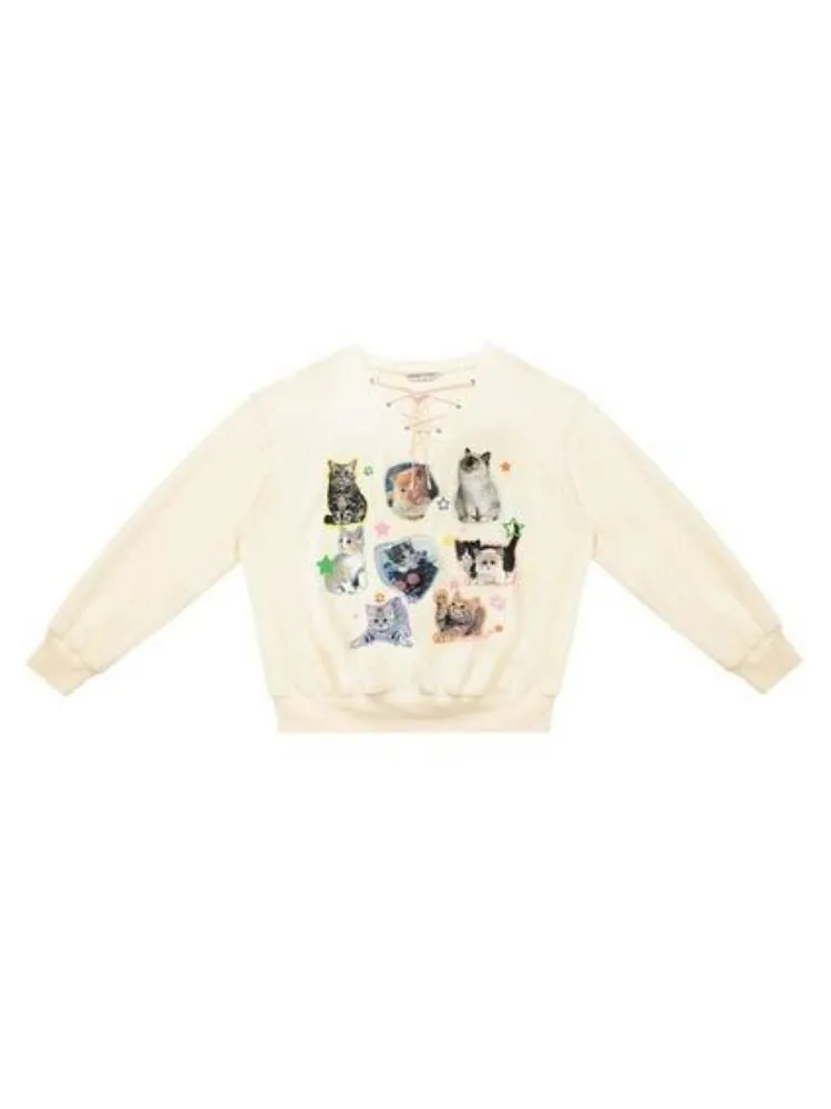 Cat print V-neck sweater【s0000003119】