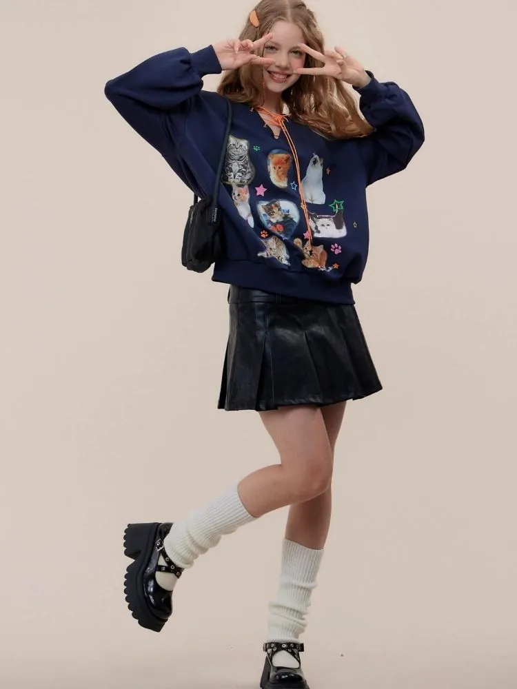 Cat print V-neck sweater【s0000003119】