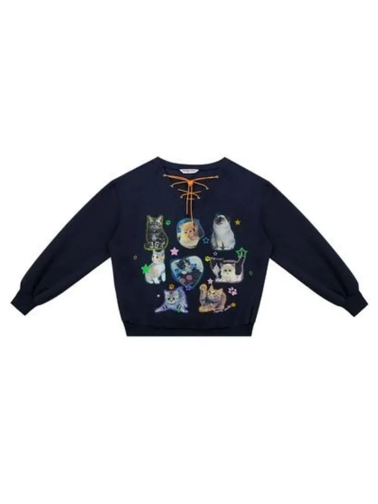 Cat print V-neck sweater【s0000003119】