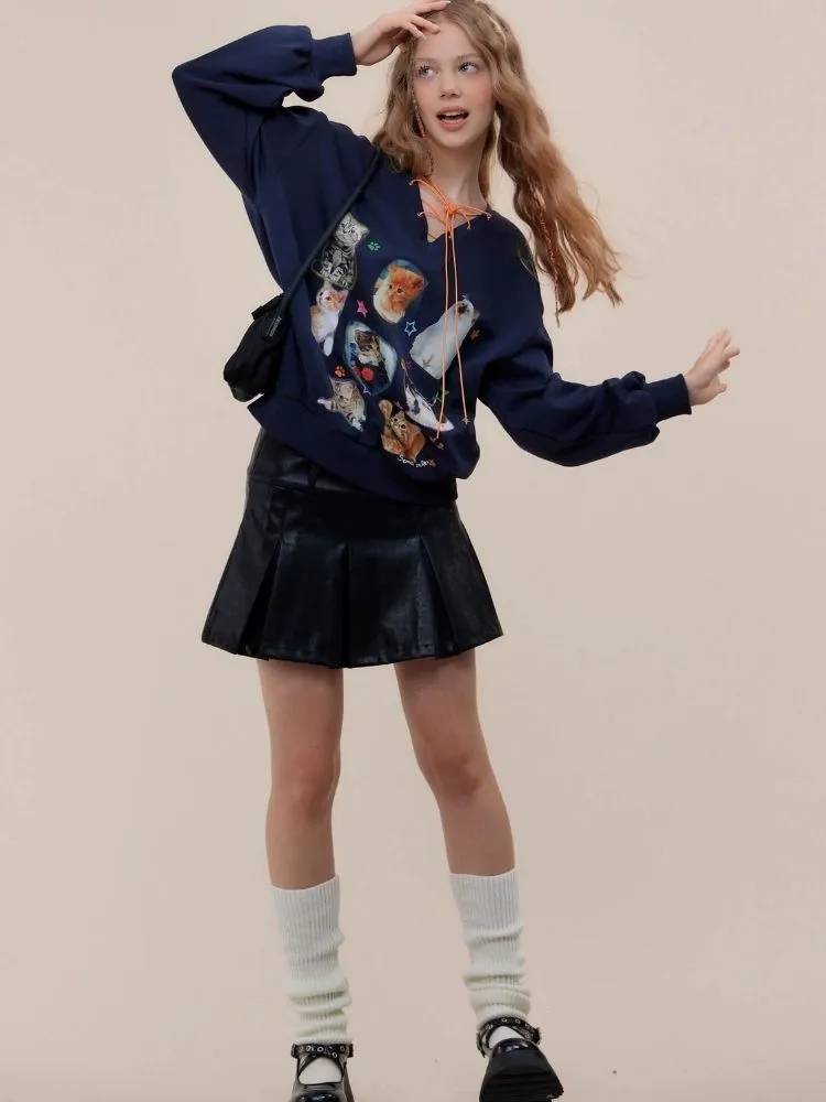 Cat print V-neck sweater【s0000003119】
