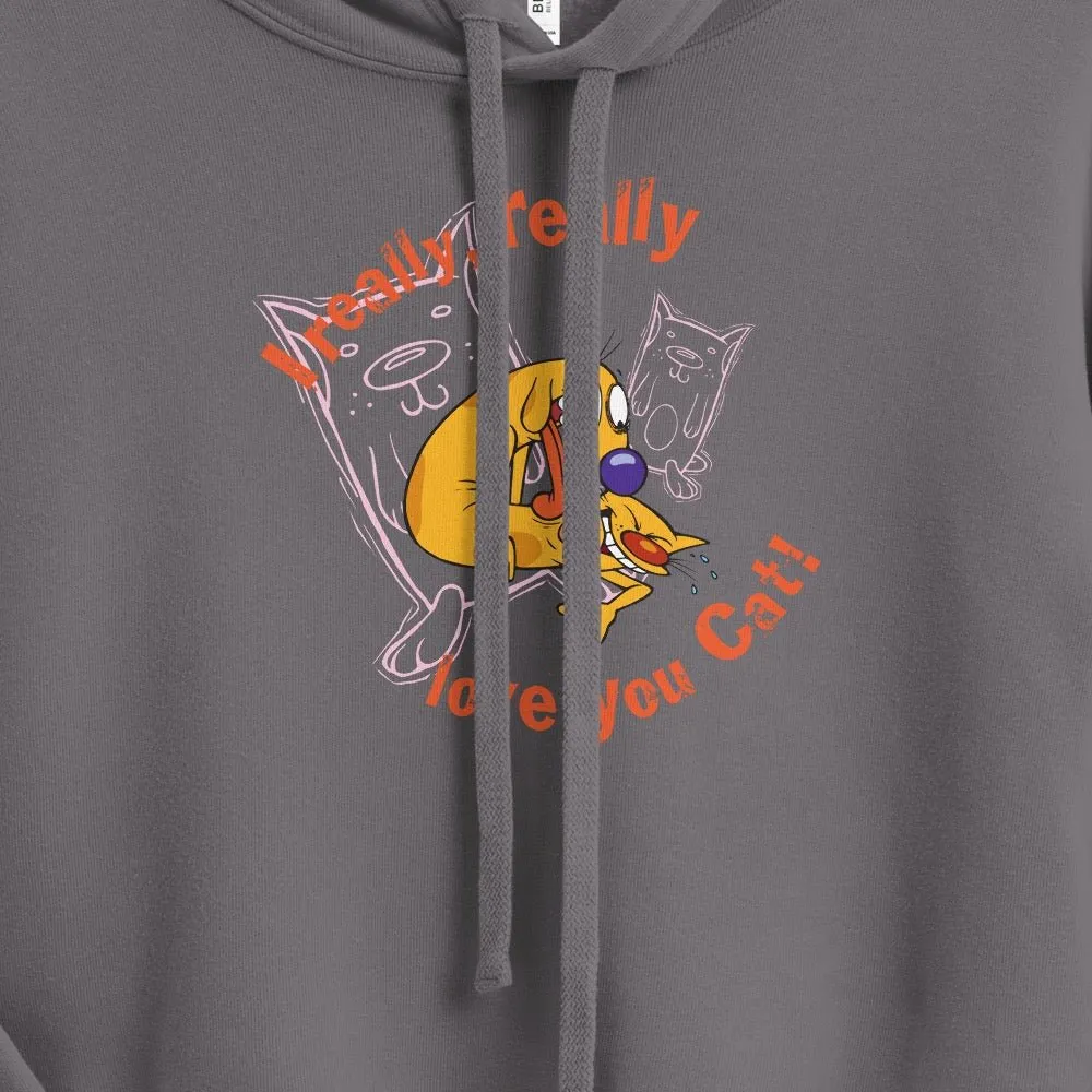 CatDog Really Love You Cat Women's Cropped Hooded Sweatshirt