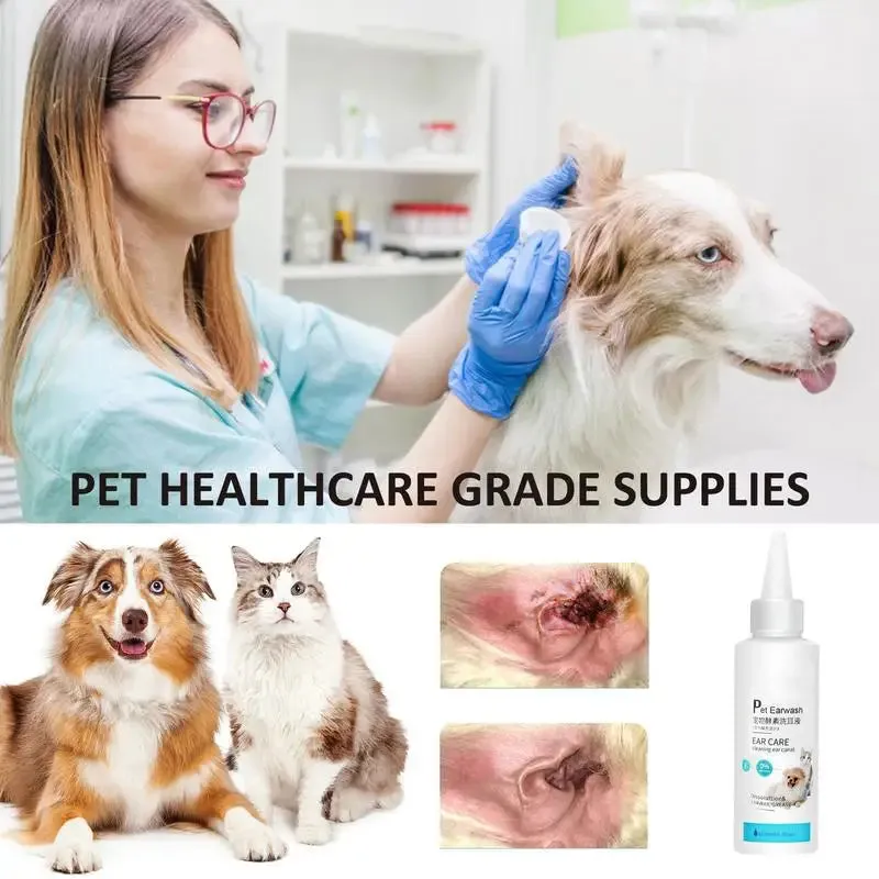 Cats Ear Cleaner Solution Ear Wax Debris Remover Double Action Ear Cleaning Solution For Dogs Kitten Puppy Pets Cats