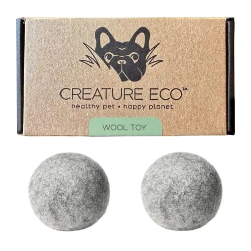 Creature ECO 100% Organic Wool Dog Balls 2-Pack - All Natural Soft Large Dog Ball- Eco Friendly Wooly Dog Toy - Safe for Your Pet & The Planet
