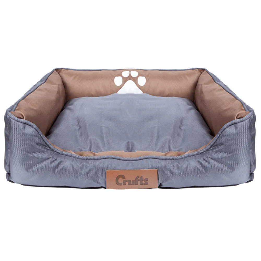 Crufts Oxford Nylon Rectangle Bolster Dog Bed - Grey or Beige