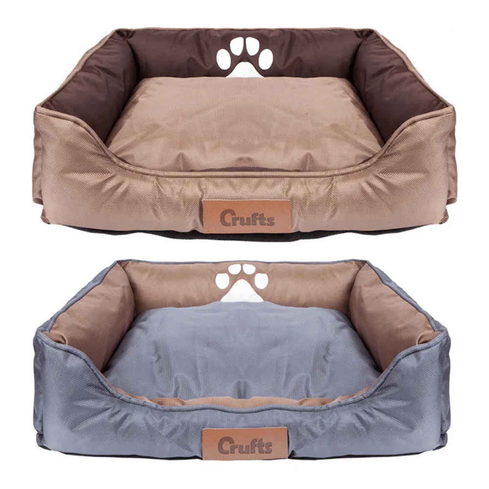 Crufts Oxford Nylon Rectangle Bolster Dog Bed - Grey or Beige