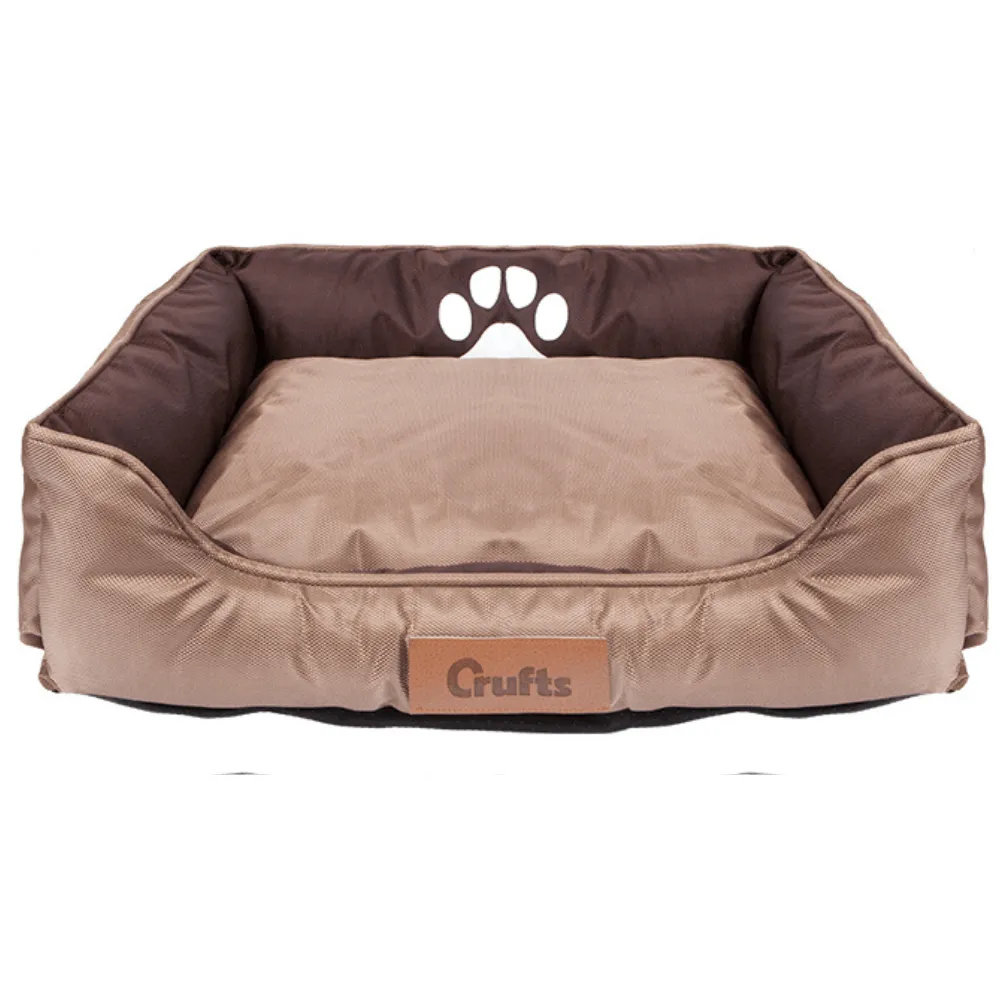 Crufts Oxford Nylon Rectangle Bolster Dog Bed - Grey or Beige