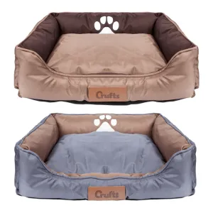 Crufts Oxford Nylon Rectangle Bolster Dog Bed - Grey or Beige