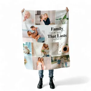 Custom Family Photo Collage Blanket - 10-Photo Personalized Picture Blanket with Quote