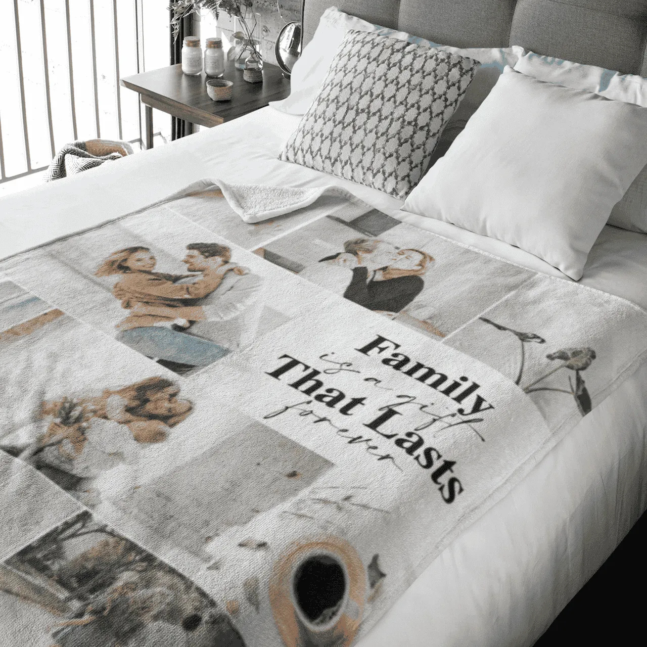 Custom Family Photo Collage Blanket - 10-Photo Personalized Picture Blanket with Quote
