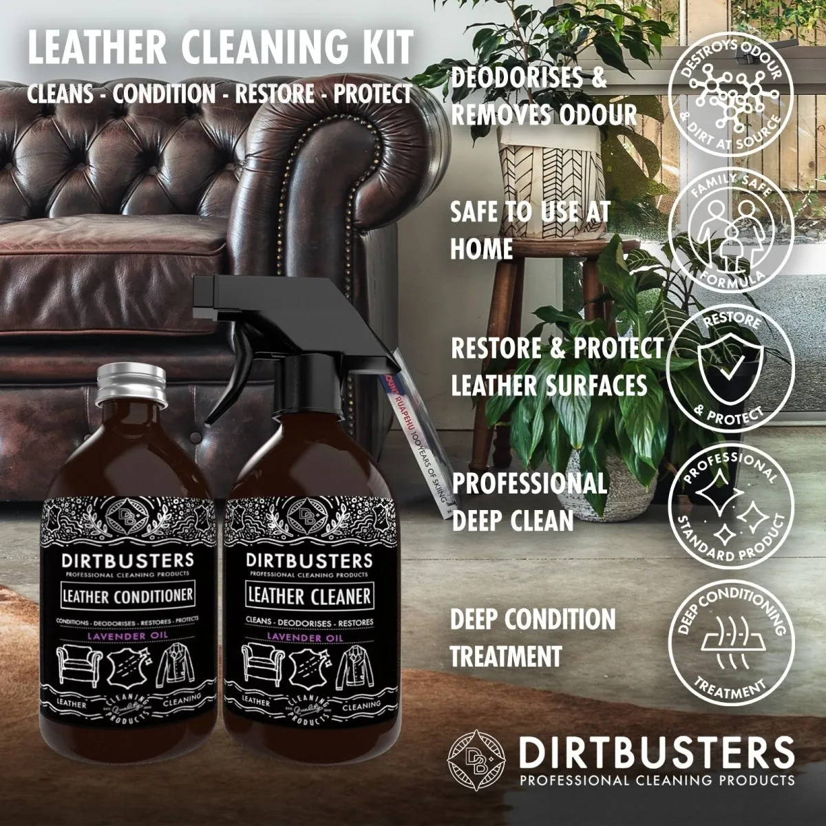 Dirtbusters Leather Clean & Condition Kit, With Lavender Oil (x2 500ml)