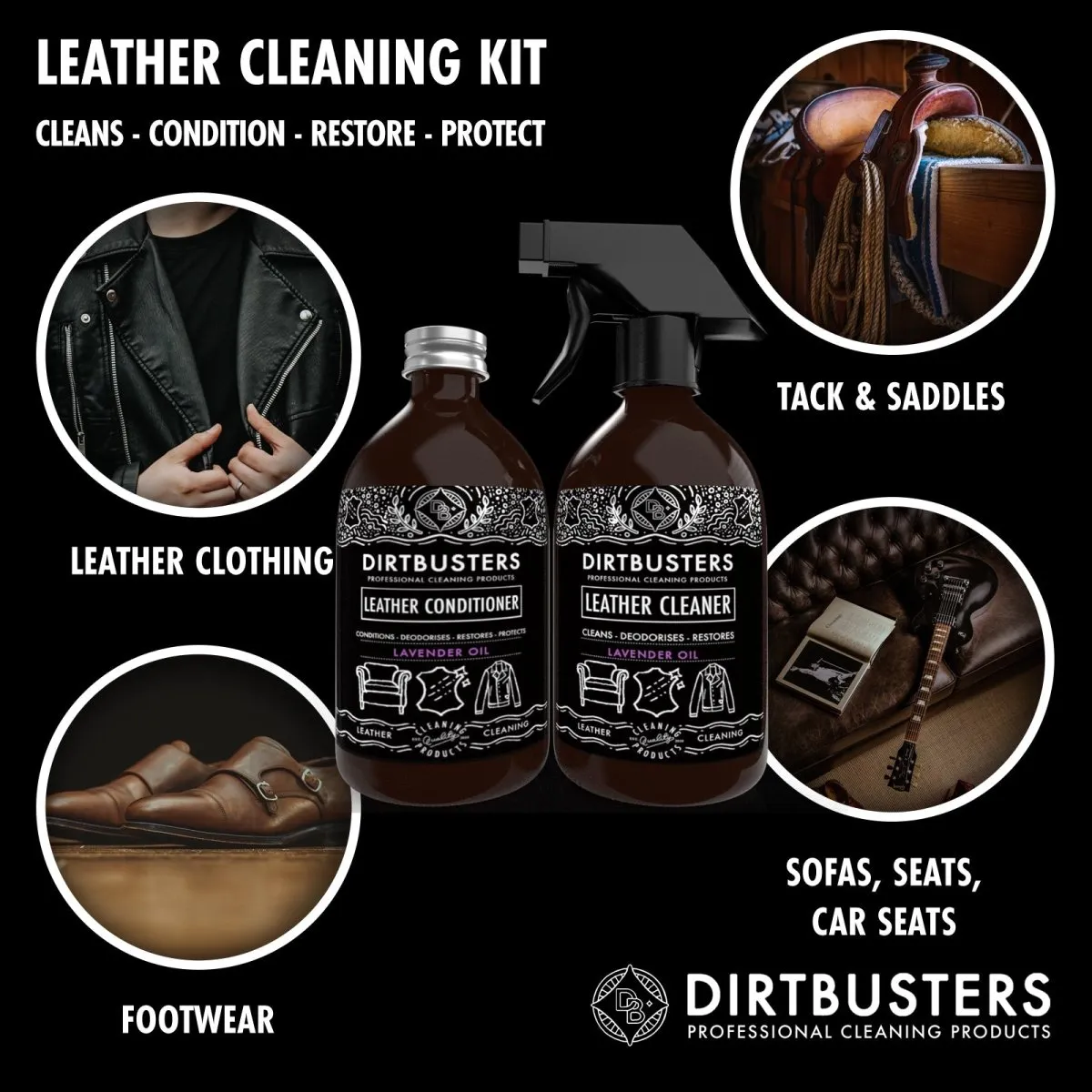 Dirtbusters Leather Clean & Condition Kit, With Lavender Oil (x2 500ml)