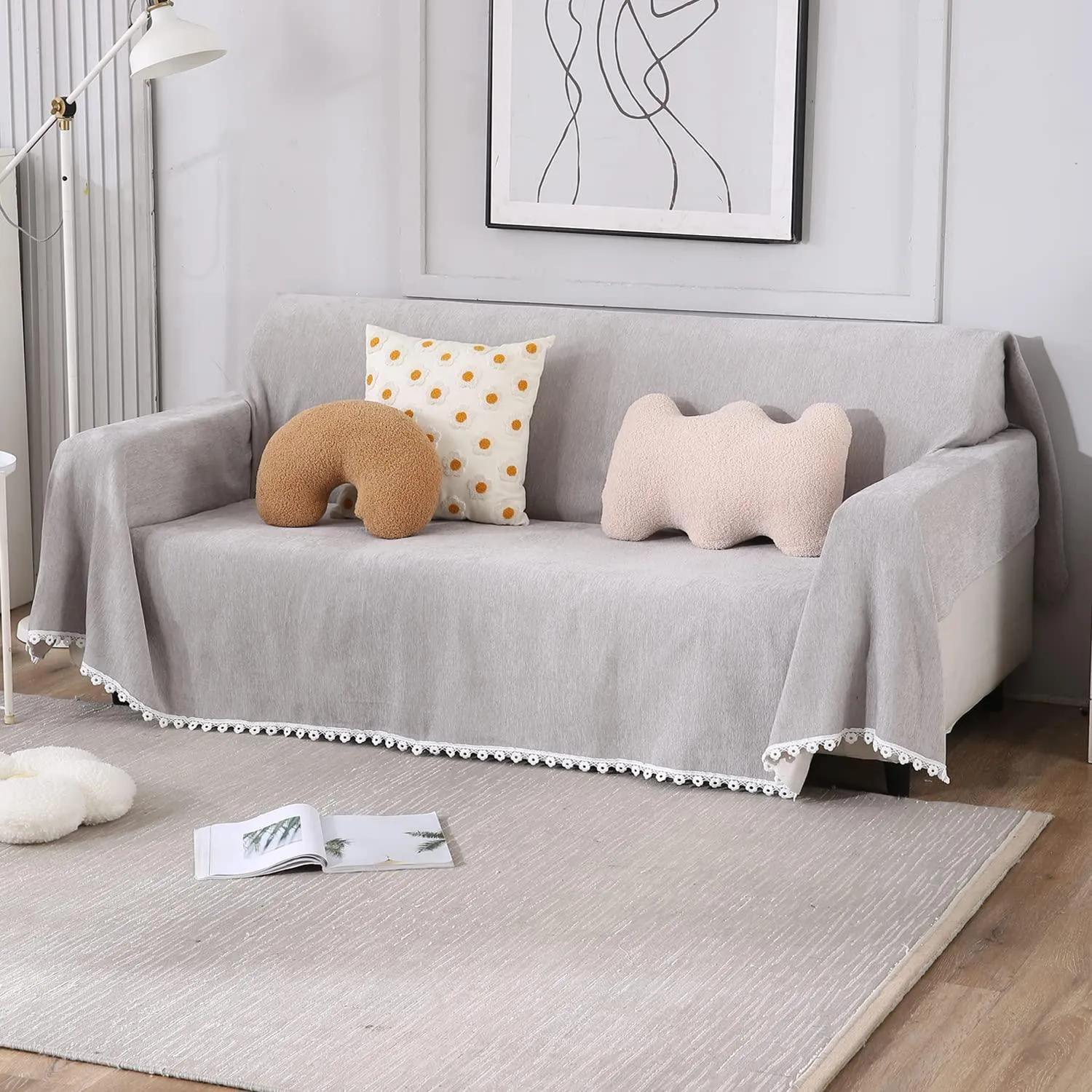 Grey Chenille Sofa Throw Cover | Pet Friendly & Soft