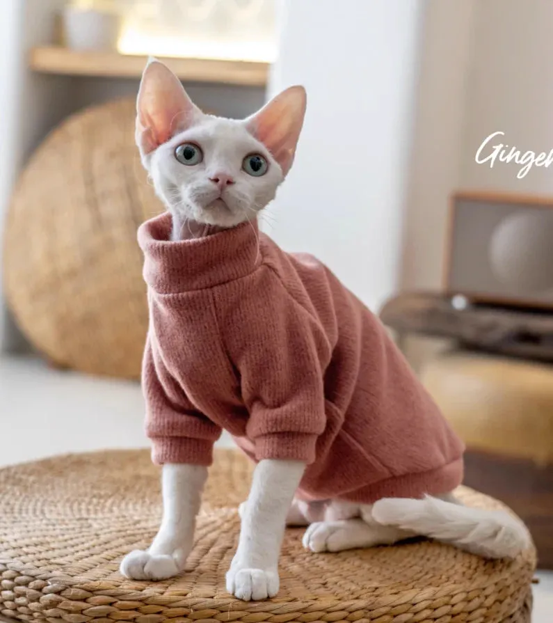 Hairless Cat Warm Sweatershirt - Comfortable Cotton Turtleneck Coat - Stylish Devon Rex Cat Clothes - Keep Your Hairless Cat Cozy with Fashionable Outwear