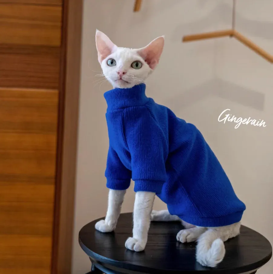 Hairless Cat Warm Sweatershirt - Comfortable Cotton Turtleneck Coat - Stylish Devon Rex Cat Clothes - Keep Your Hairless Cat Cozy with Fashionable Outwear