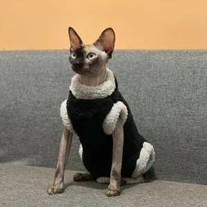 Lamb Wool Coat for Cats | Soft Grey Winter T-Shirt for Sphynx, Devon Rex & Female Kittens | Short & Long Sleeve Loungewear