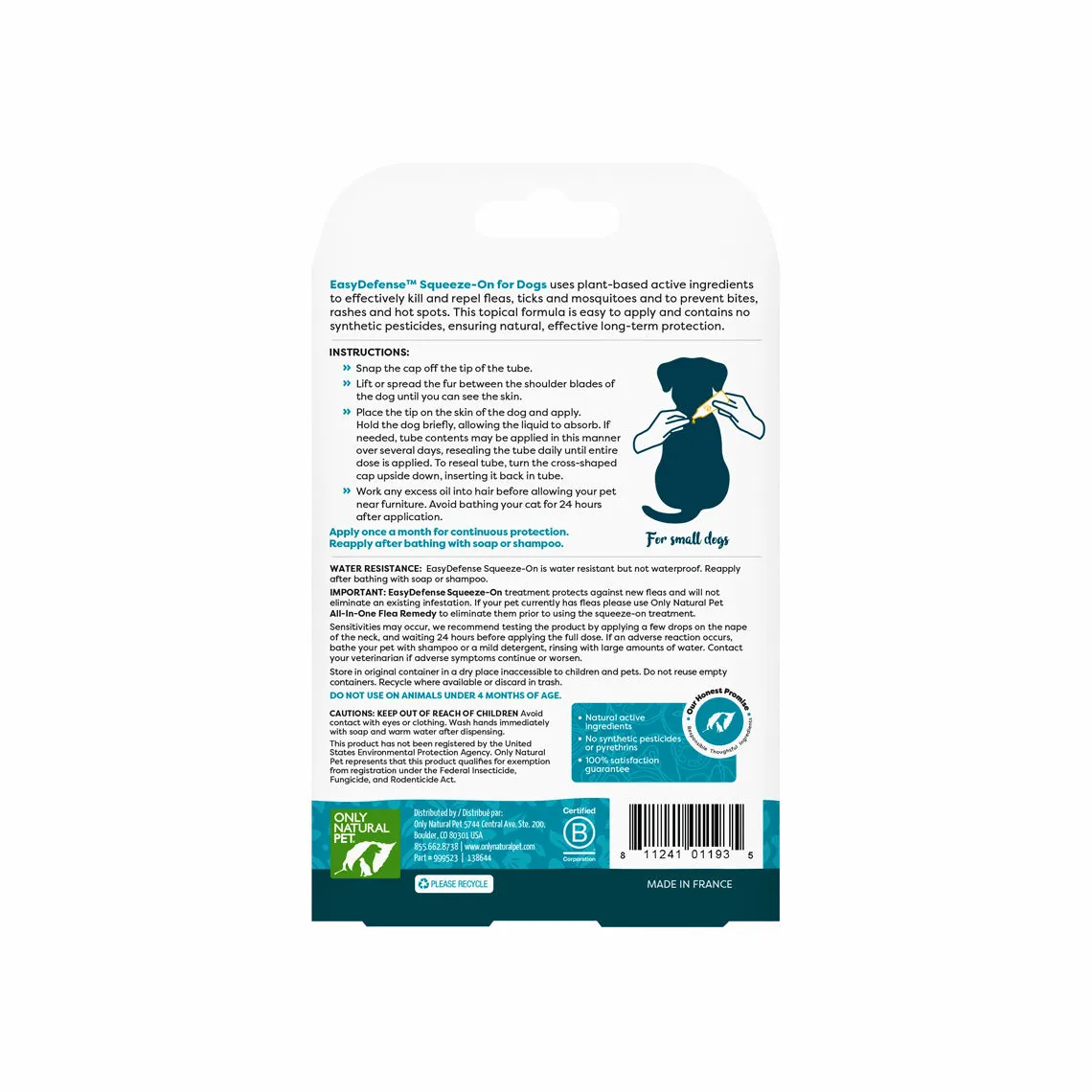 Only Natural Pet EasyDefense Herbal Squeeze-On Flea & Tick Repellent for Dogs