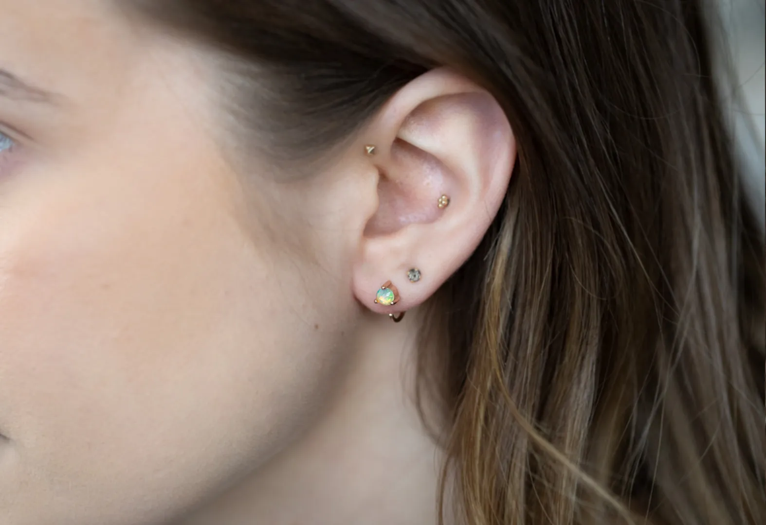Opal Huggie Stud Earrings