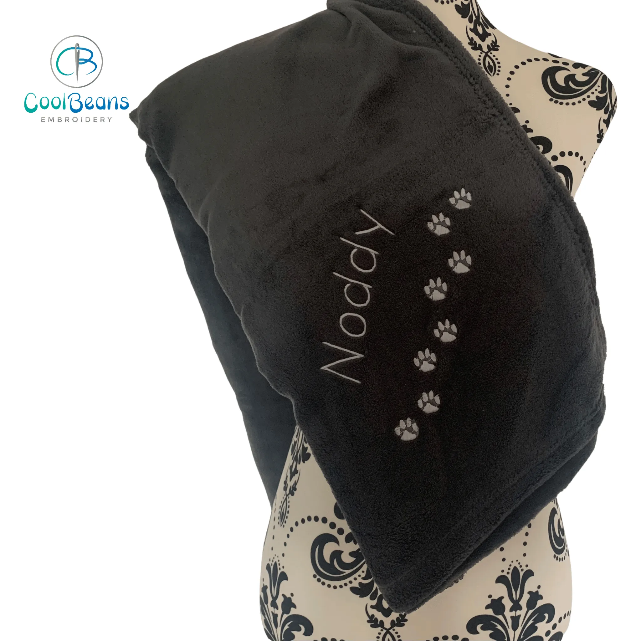 Pet Fleece Blanket - Paw Prints - Personalised in Corner