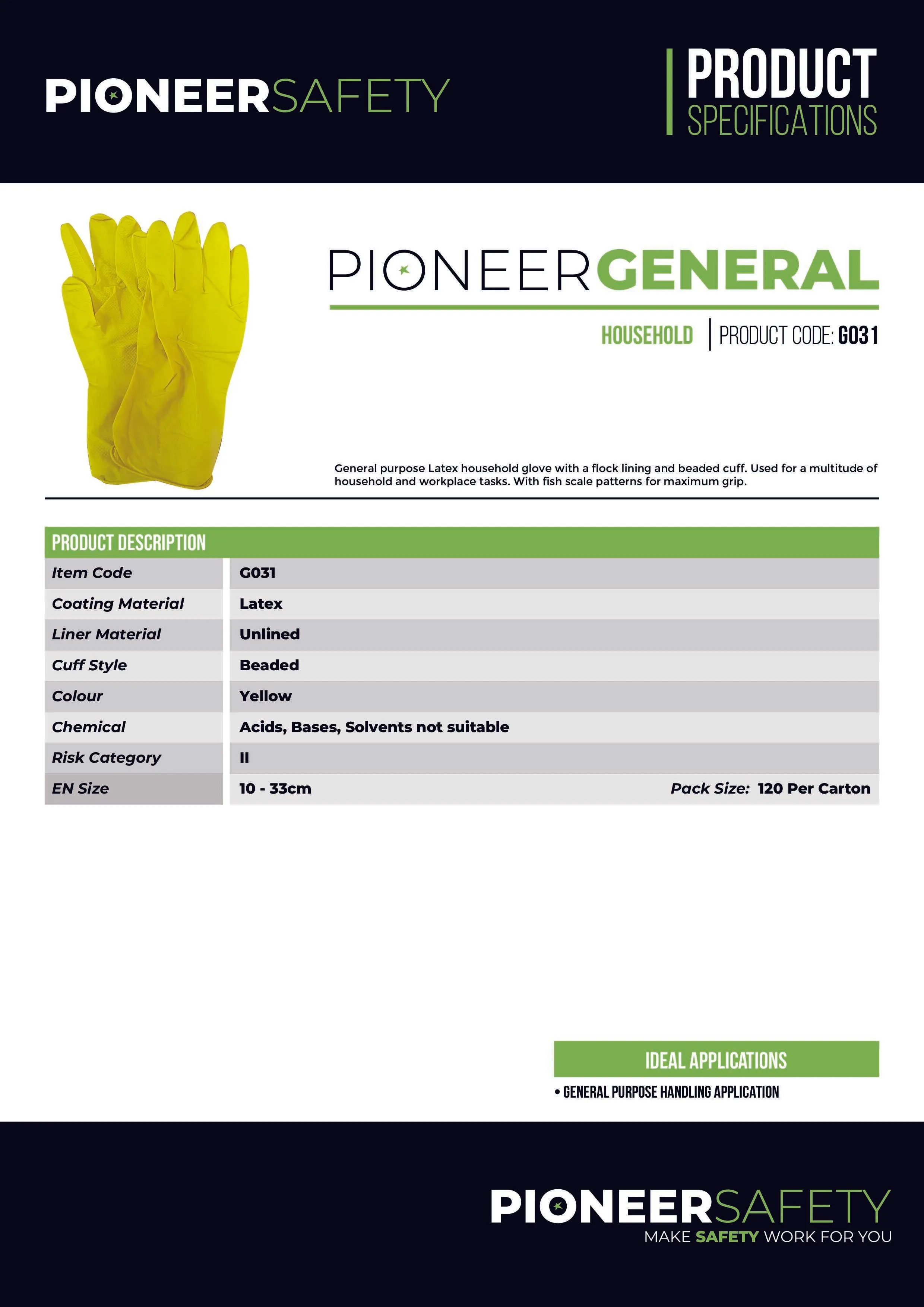PIONEER SAFETY Rubber Household Gloves Flock Lined Small G031