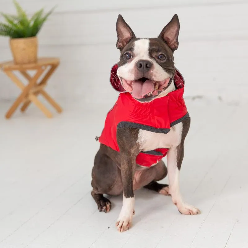 Reversible Elasto-Fit Dog Raincoat - Red Plaid