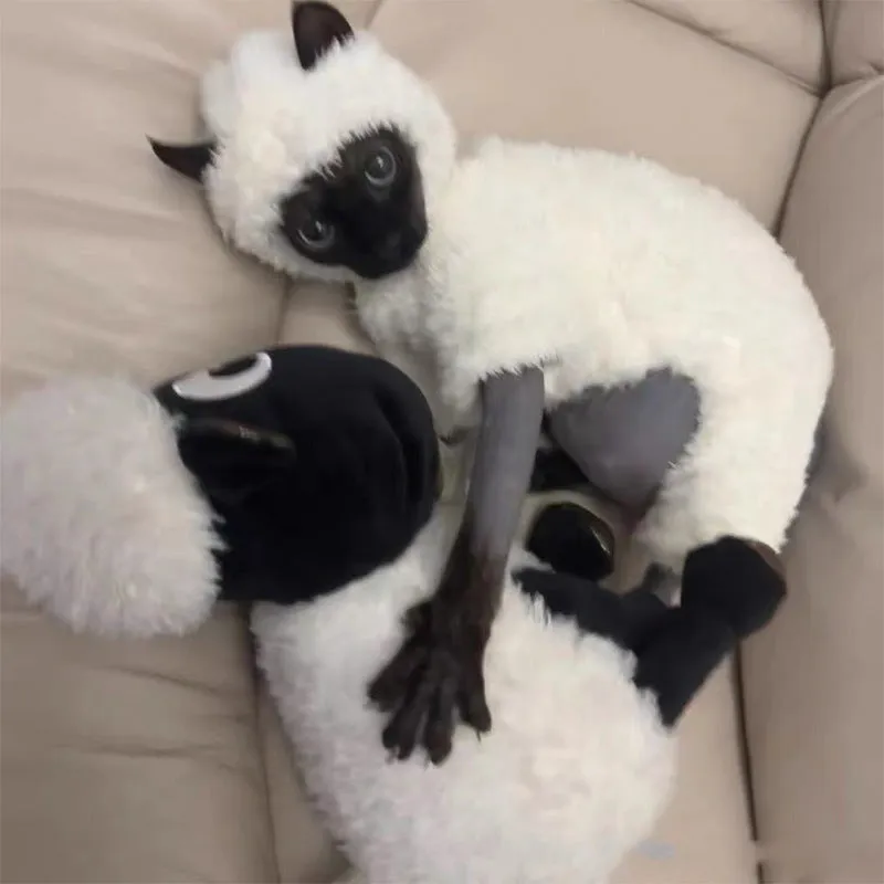 Shaun the Sheep Hairless Cat Clothes | Autumn & Winter Warm Four-Legged Double-Faced Fleece Cotton Coat | Sphynx & Devon Cat Outfit