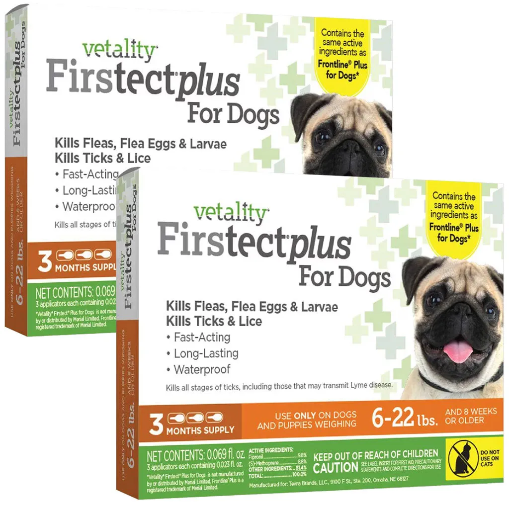 TevraPet Vetality Firstect Plus Flea & Tick Treatment for Dogs, 6-22 lbs