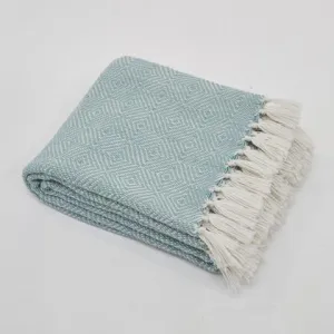 Weaver Green Blanket throw ~ Diamond - Teal/white - fresh inviting colour
