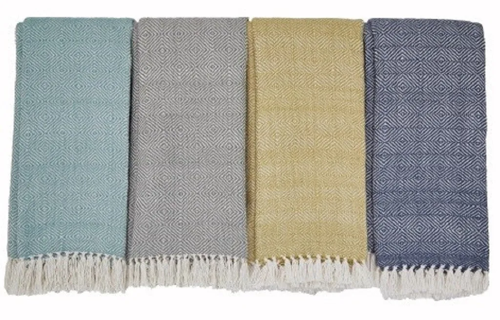 Weaver Green Blanket throw ~ Diamond - Teal/white - fresh inviting colour