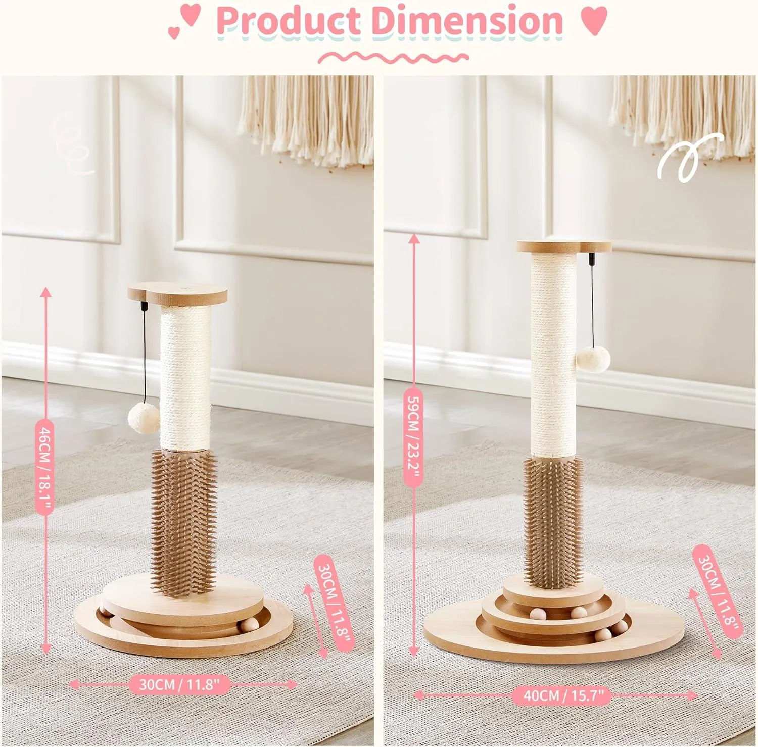 Wooden 4-in-1 Cat Scratcher with Natural Sisal Ropes