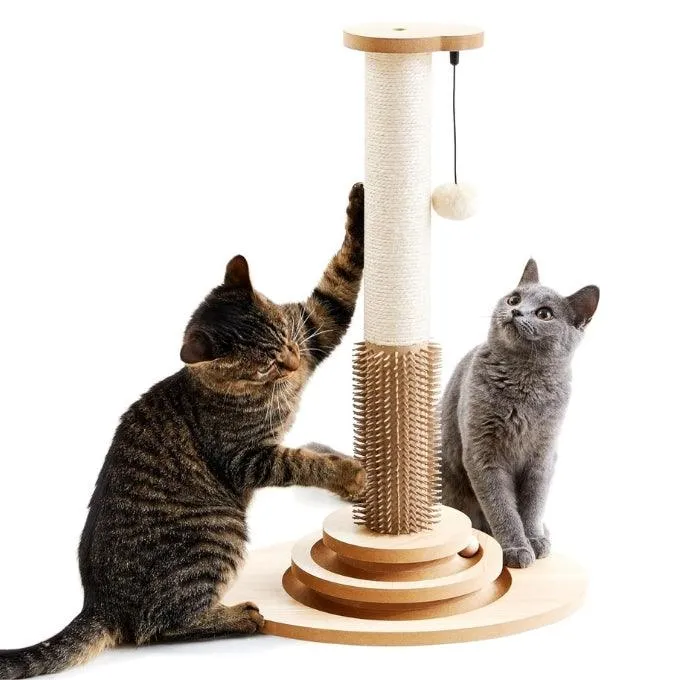Wooden 4-in-1 Cat Scratcher with Natural Sisal Ropes